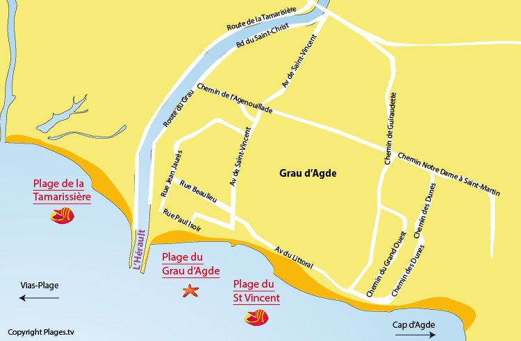 Plan des plages du Grau d'Agde