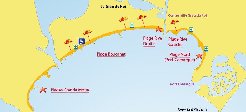 Carte des plages du Grau du Roi