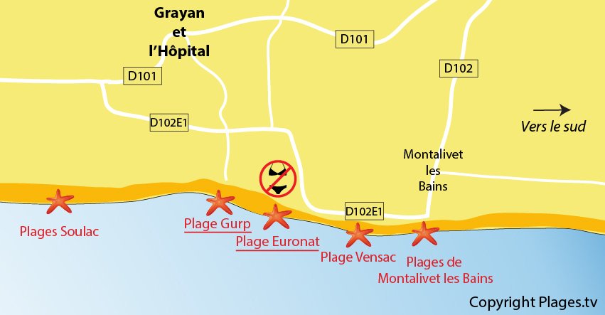 Carte des plages de Grayan l'Hôpital en Gironde