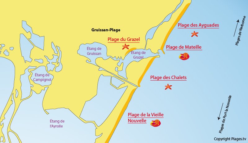 Carte des plages de Gruissan