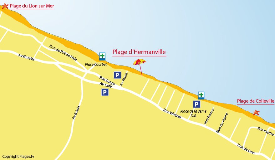 Carte de la plage d'Hermanville sur Mer