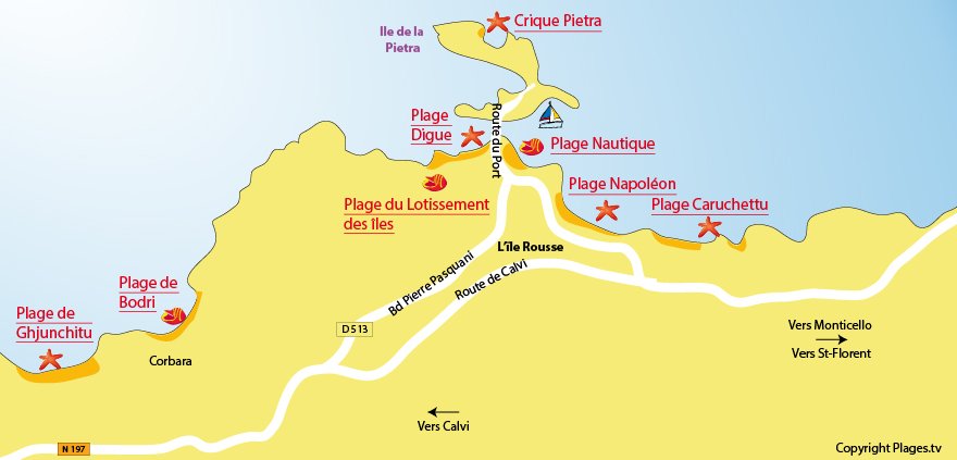 Carte des plages de l'Ile Rousse - Corse