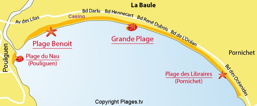 Carte des plages de La Baule (44)