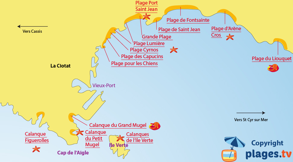 Carte des Plages de La Ciotat