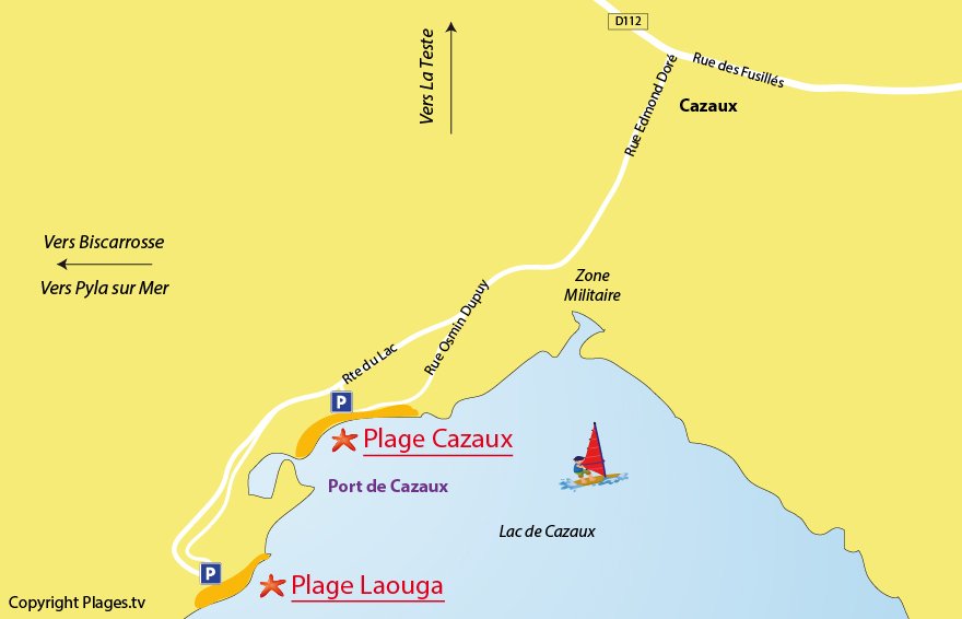 Carte des plages de La Teste - Lac de Cazaux