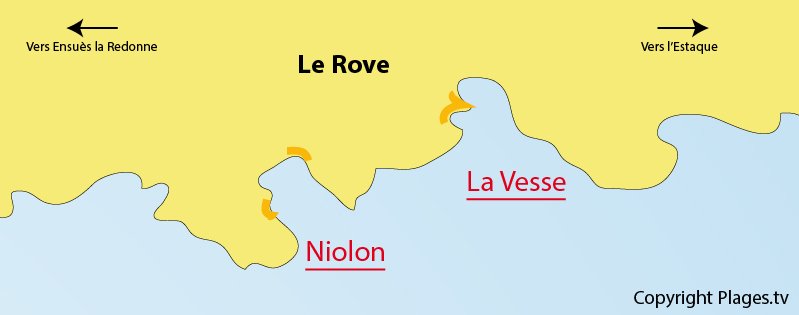 Carte de la plage de Le Rove sur la Côte Bleue