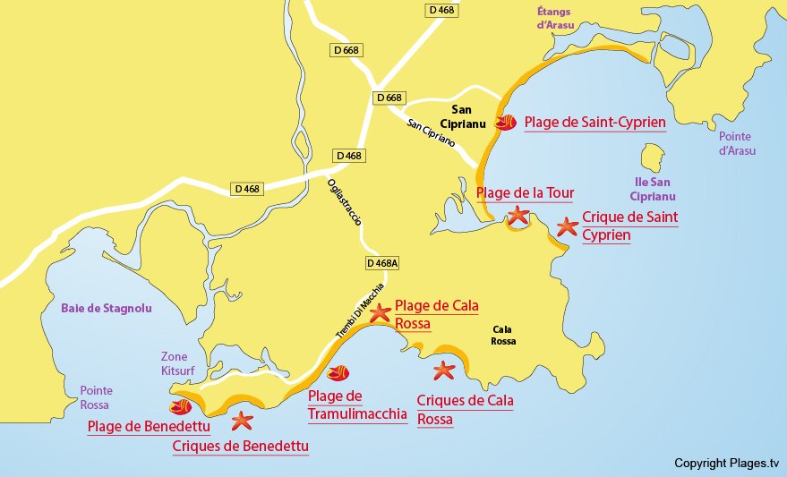 Carte des plages de Lecci en Corse