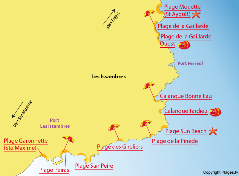 Carte des plages des Issambres dans le Var