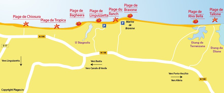 Mappa spiagge a Linguizzetta - Corsica