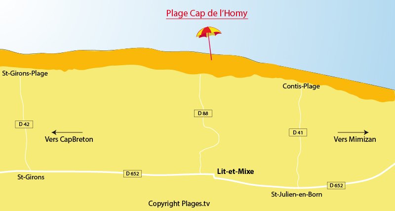 Plan des plages de Lit et Mixe dans les Landes