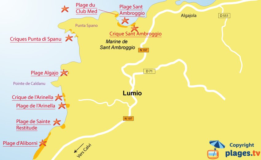 Plan des plages de Lumio et de Sant Ambroggio en Corse