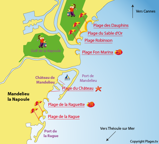 Carte des plages de Mandelieu