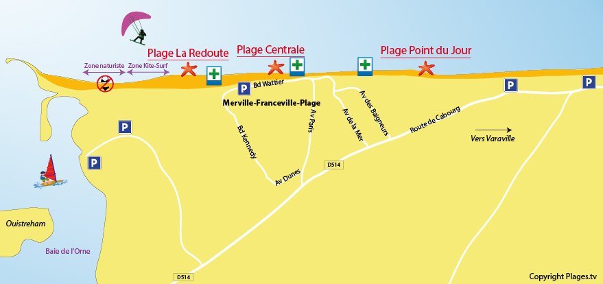 Carte des plages de Merville-Franceville