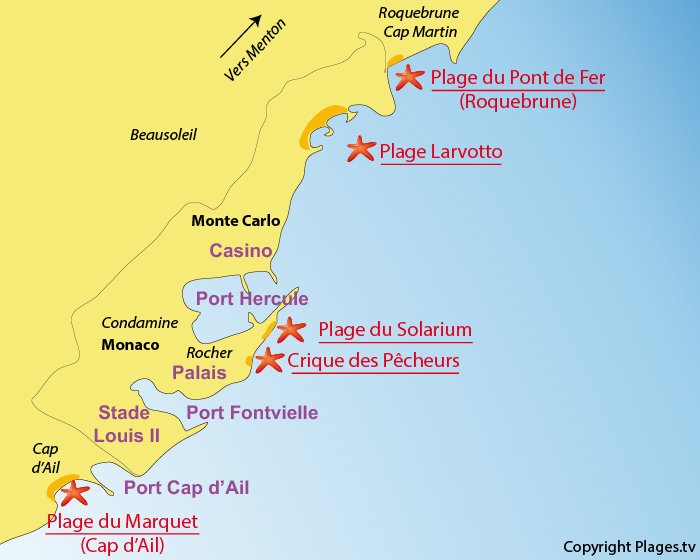 Carte des plages de Monaco