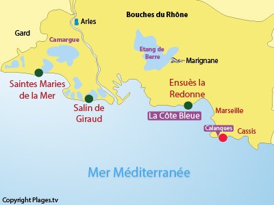 Mappa spiagge nudiste nelle Bocche del Rodano - Francia