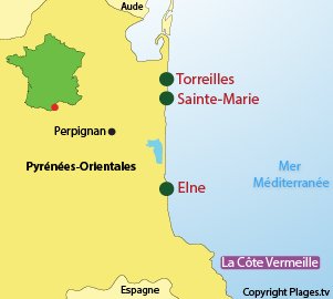 Carte des plages naturistes dans les Pyrénées Orientales