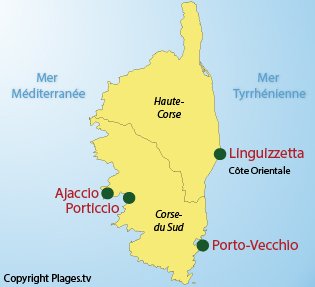 Carte des plages naturistes en Corse