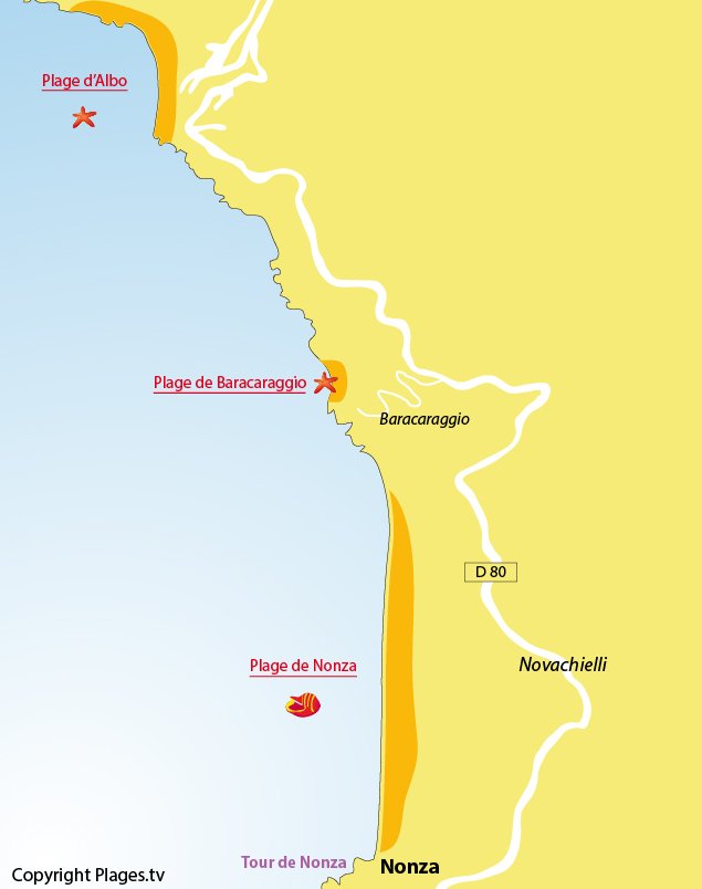 Carte de la plage de Nonza dans le Cap Corse et des environs