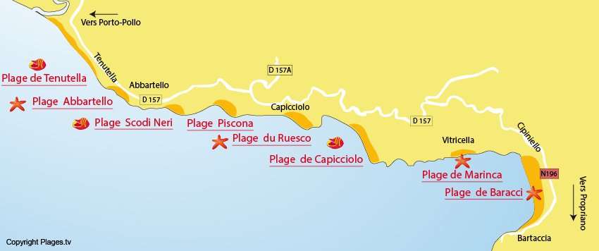 Carte des plages à Olmeto en Corse