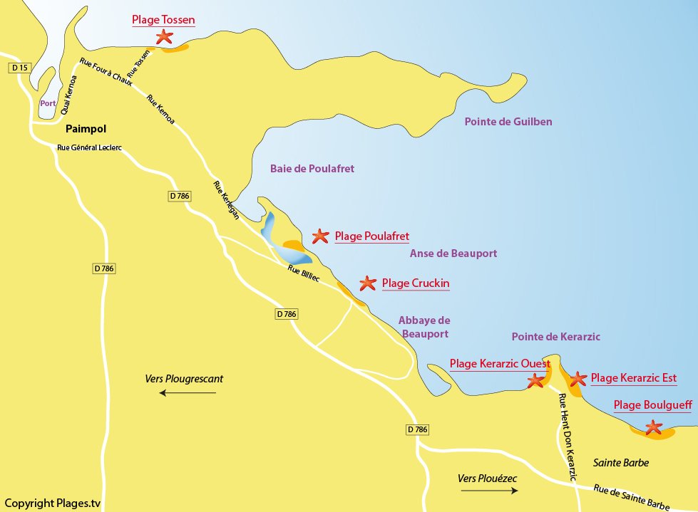 Carte des plages de Paimpol en Bretagne