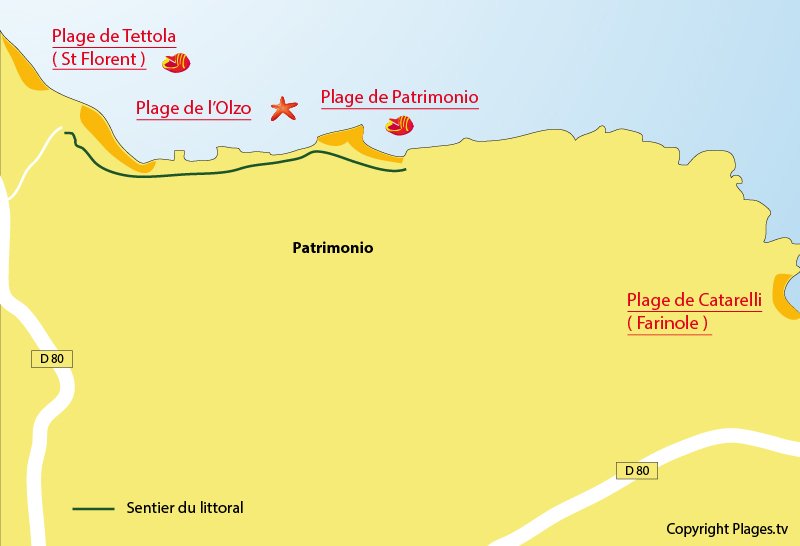 Carte des plages de Patrimonio en Corse