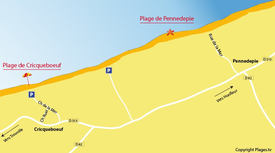 Plan des plages de Pennedepie en Normandie