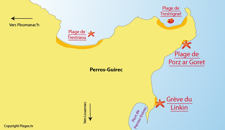 Carte des plages de Perros Guirec