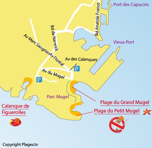 Karte des Strandes Petit Mugel in La Ciotat