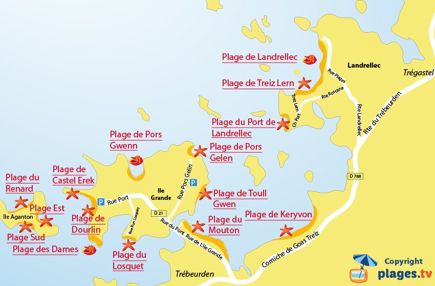 Carte des plages de Pleumeur Bodou