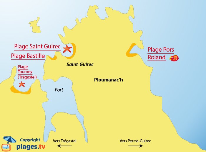 Carte des plages de Ploumanac'h en Bretagne