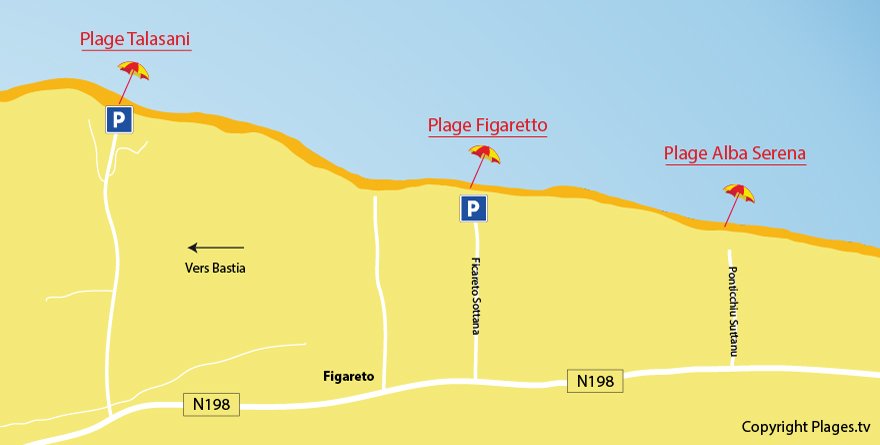 Plan des plages de Poggio Mezzana en Corse