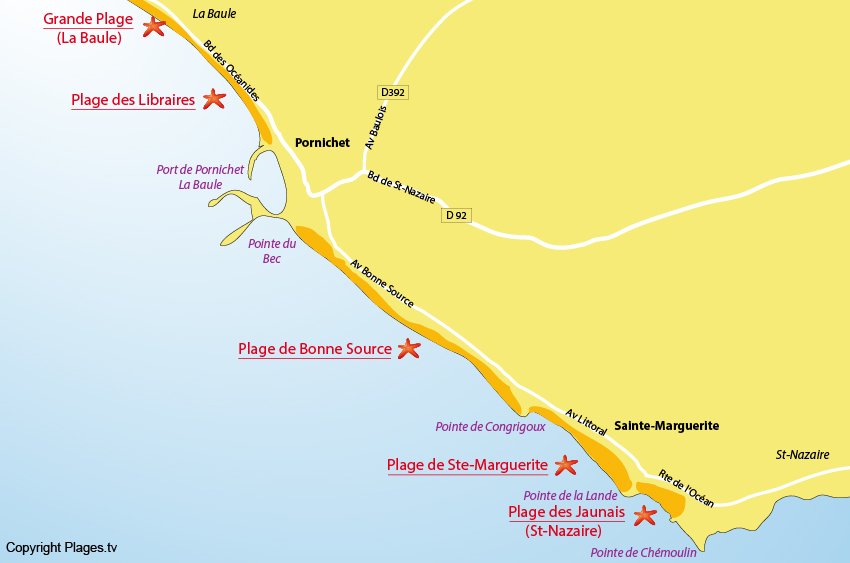 Plan des plages de Pornichet (44)