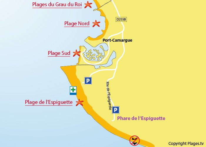 Carte des plages de Port Camargue