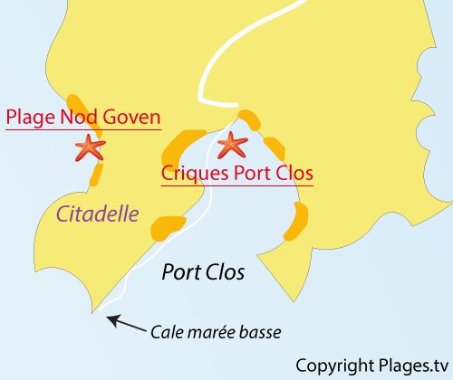 Carte des plages à Port Clos - Ile de Bréhat