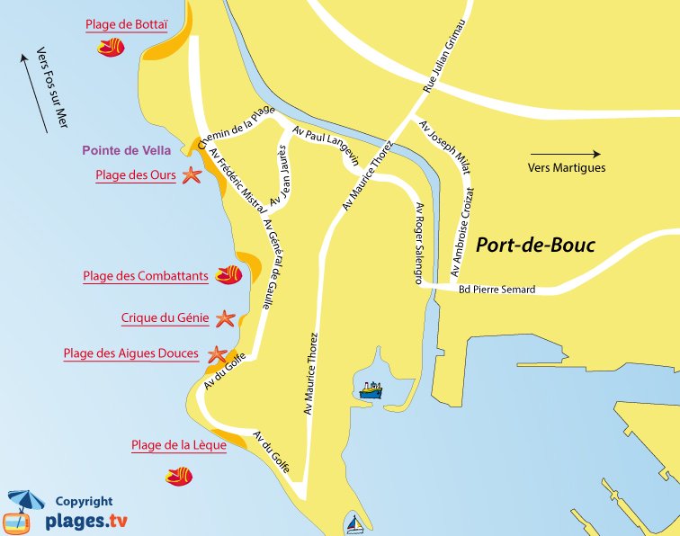 Carte des plages de Port de Bouc