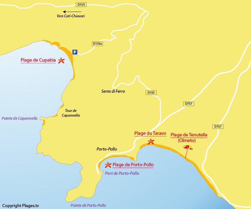 Carte des plages de Porto Pollo en Corse