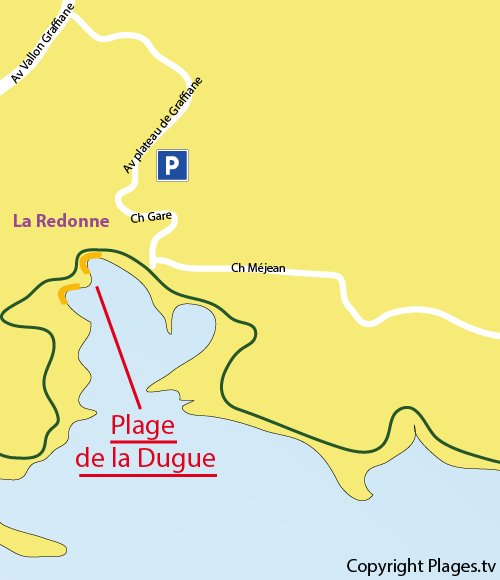Map of Dugue Beach in Ensuès la Redonne