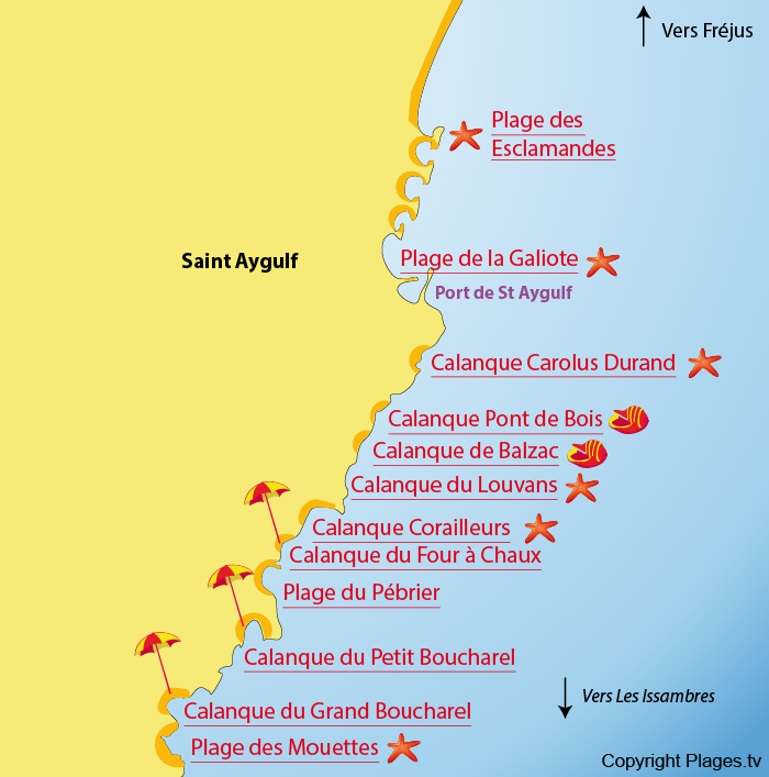 Carte des plages de Saint Aygulf - 83