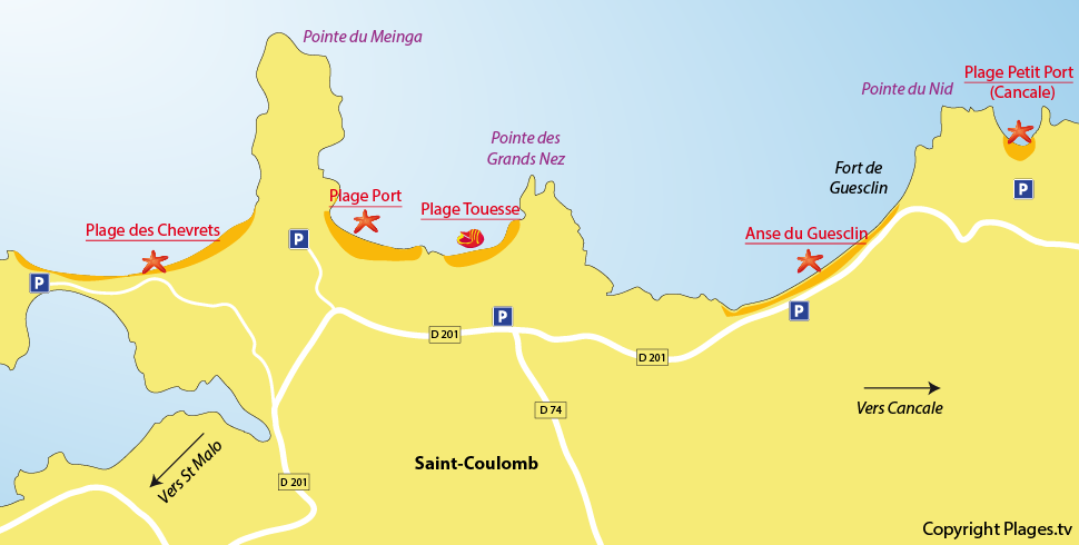 Plan des plages de St Coulomb en Bretagne