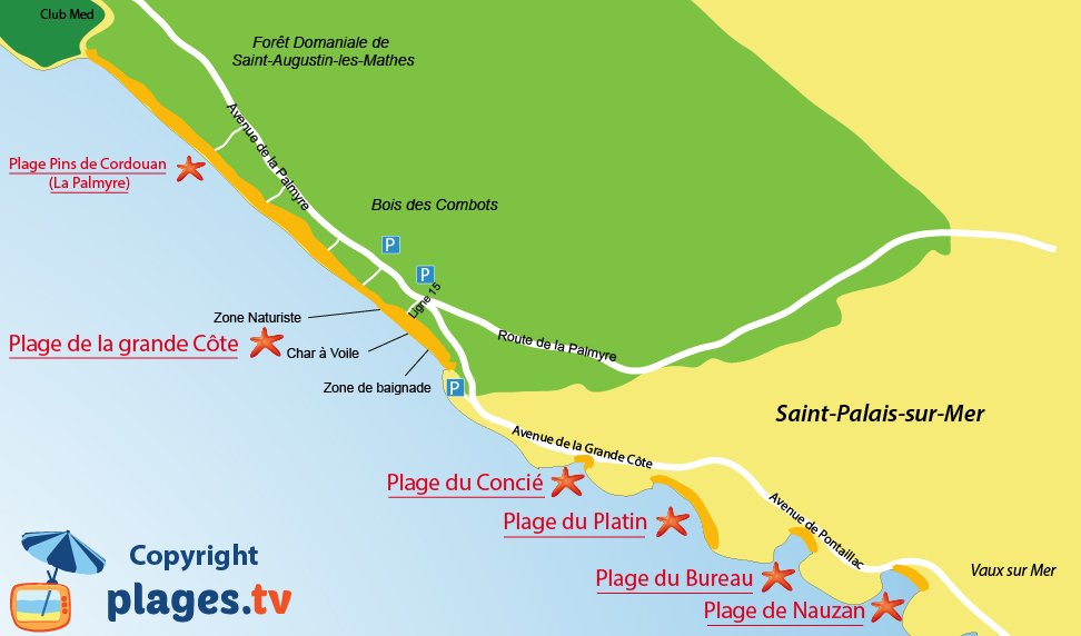 Carte des plages de Saint Palais sur Mer en Charente Maritime