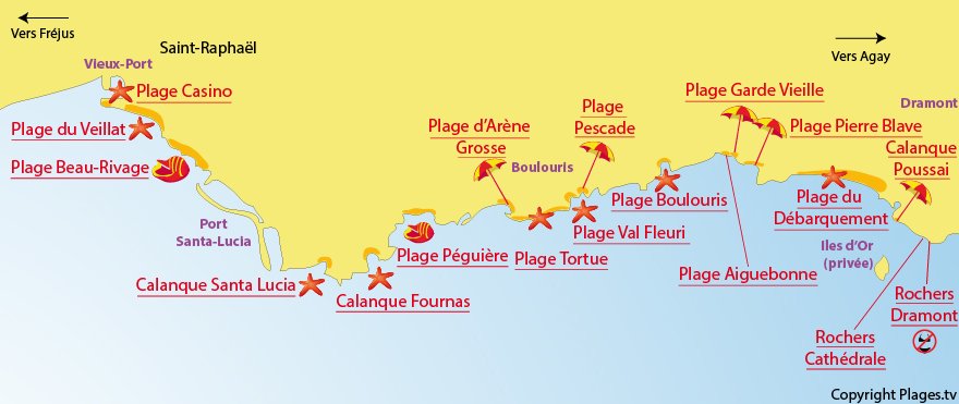 Plan des plages de Saint-Raphaël Var