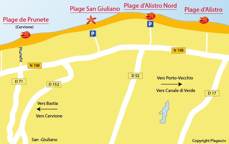 Carte des plages de San Giuliano en Corse