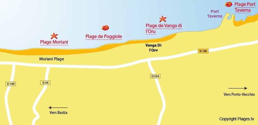 Plan des plages de Santa Maria Poggio en Corse