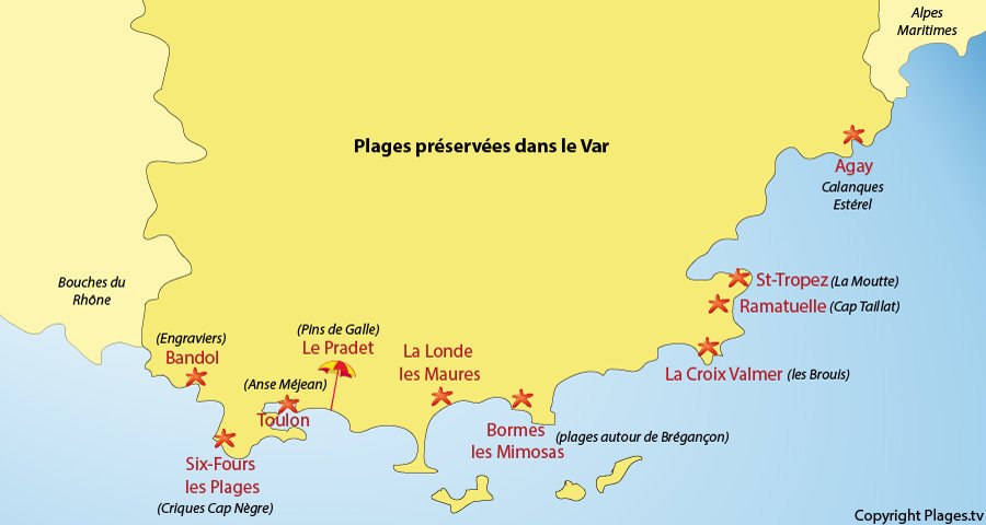 Carte des plages secrètes du Var