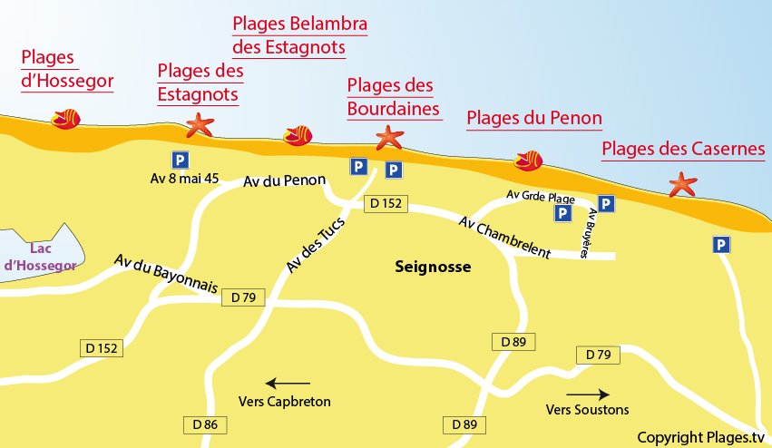 Carte des plages de Seignosse dans les Landes