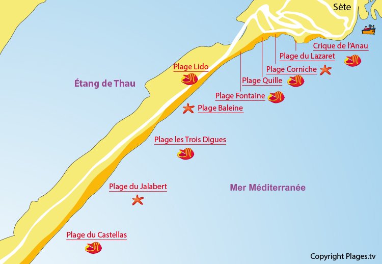 Carte des plages Sète