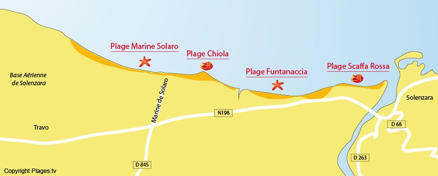 Carte des plages de Solaro en Corse