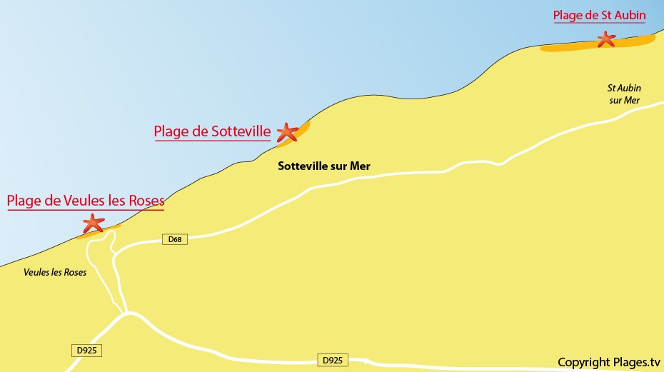 Carte des plages autour de Sotteville sur Mer - 76