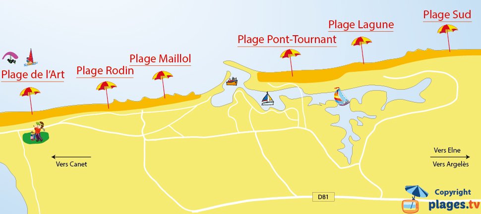 Carte des plages de St Cyprien 66