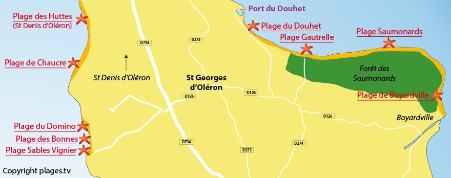 Plan des plages de St Georges d'Oléron